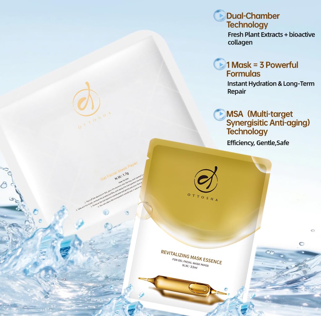 OTTOSHA Collagen Face Mask – Intensive Hydration & Deep Moisturizing Sheet Mask for Dry Skin, Anti-Aging Facial Care Full Set (10 Packs)