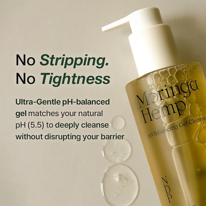 NDP Moringa Hemp Gel Cleanser, Gel-to-Foam, pH Balancing, Vegan, Non-Stripping, Hydrating Face Wash for Sensitive Skin – Fragrance-Free, Clean Beauty, Korean Skincare, 200ml / 6.76 fl oz