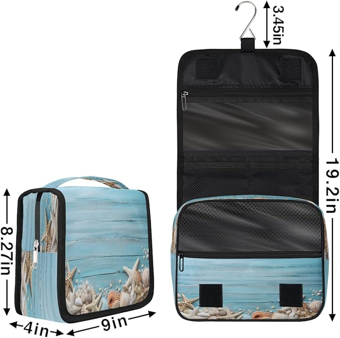 YoYoYuchong Travel Toiletry Bag for Women & Men Ocean Blue Starfish Hanging Cosmetic Organizer Portable Waterproof Makeup Case Make Up Bag with Compartments Travel Essentials for Bathroom Shower