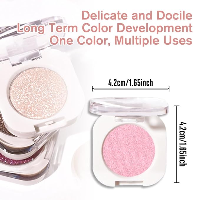 HHLTOH Pink Single Shimmer Eyeshadow Makeup, Neutral Powde Eye Shadow for Women, Bright Light Pink Rose Glitter Sparkle Eyeshadow Palette Pigmented Waterproof, Vegan & Cruelty-Free Sombras para Ojos