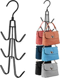 ZEDODIER 3 Pack Purse Organizer for Closet, Heavy-Duty Hanging Purse Hanger Closet Holds Up to 18 Purses, Metal Rotating Space Saving Bag Holder Handbag Storage Hook Backpack Rack, Black