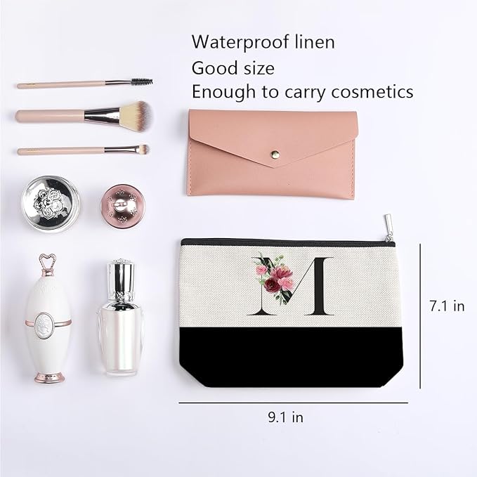kdxpbpz Initial Makeup Bag, Personalized Gifts for Women, Personalized Makeup Bag, Bridesmaid Gifts, Cosmetic bags for Women (Letter M)