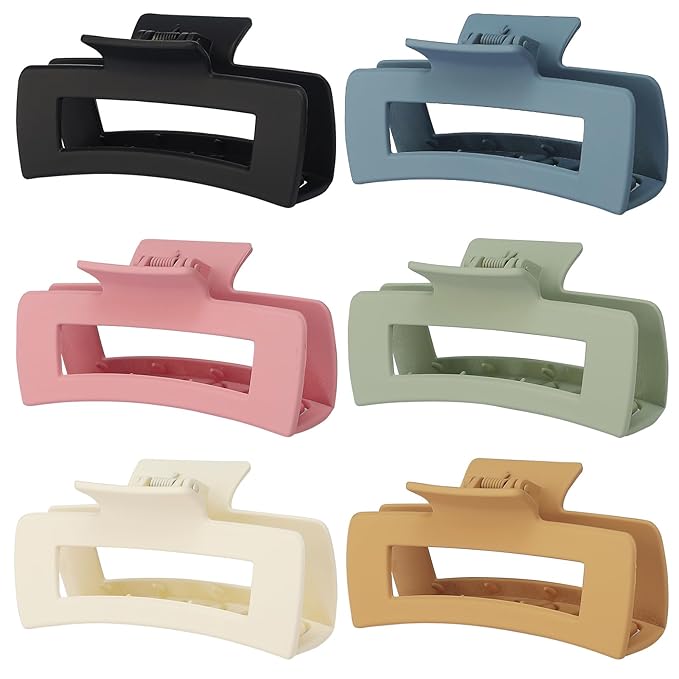 Sisiaipu 4 Inch Big Hair Claw Clips 6 Pcs Large Claw for Thick Hair Square Hair Clips for Women Rectangle Hair Clips Nonslip Acrylic Banana Jaw Clips Hair Accessories for Girls (Light)