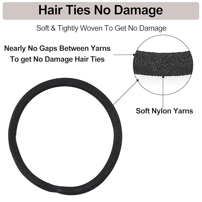 ADRIONE Black Hair Ties for Women, Girls, Kids & Men 280 Bulk Pack, 4MM Ponytail Holders Hair Elastic Bands for Thick, Medium, Thin, Fine, Short Hair Rubber Bands Non Slip & No Damage Hair Accessories