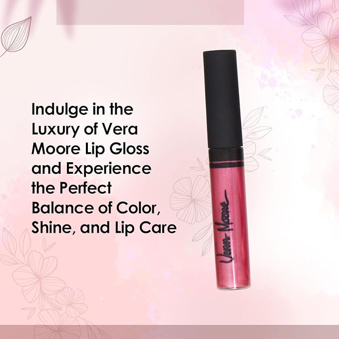 VERA MOORE COSMETICS AND SKIN CARE Lip Gloss, Moisturizing Lip Color with Shimmer for Long Lasting Shine, Lightweight Lip Stain, Non-Sticky Lip Gloss with Aloe Vera, W/Vitamin C, E (Electric Pink)