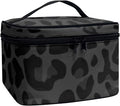Drydeepin Black Grey Animal Cheetah Leopard Pattern Makeup Bags for Women Large Capacity Travel Organizer Storage Toiletry Pouch with Zipper and Carry Handle Portable Cosmetic Bag