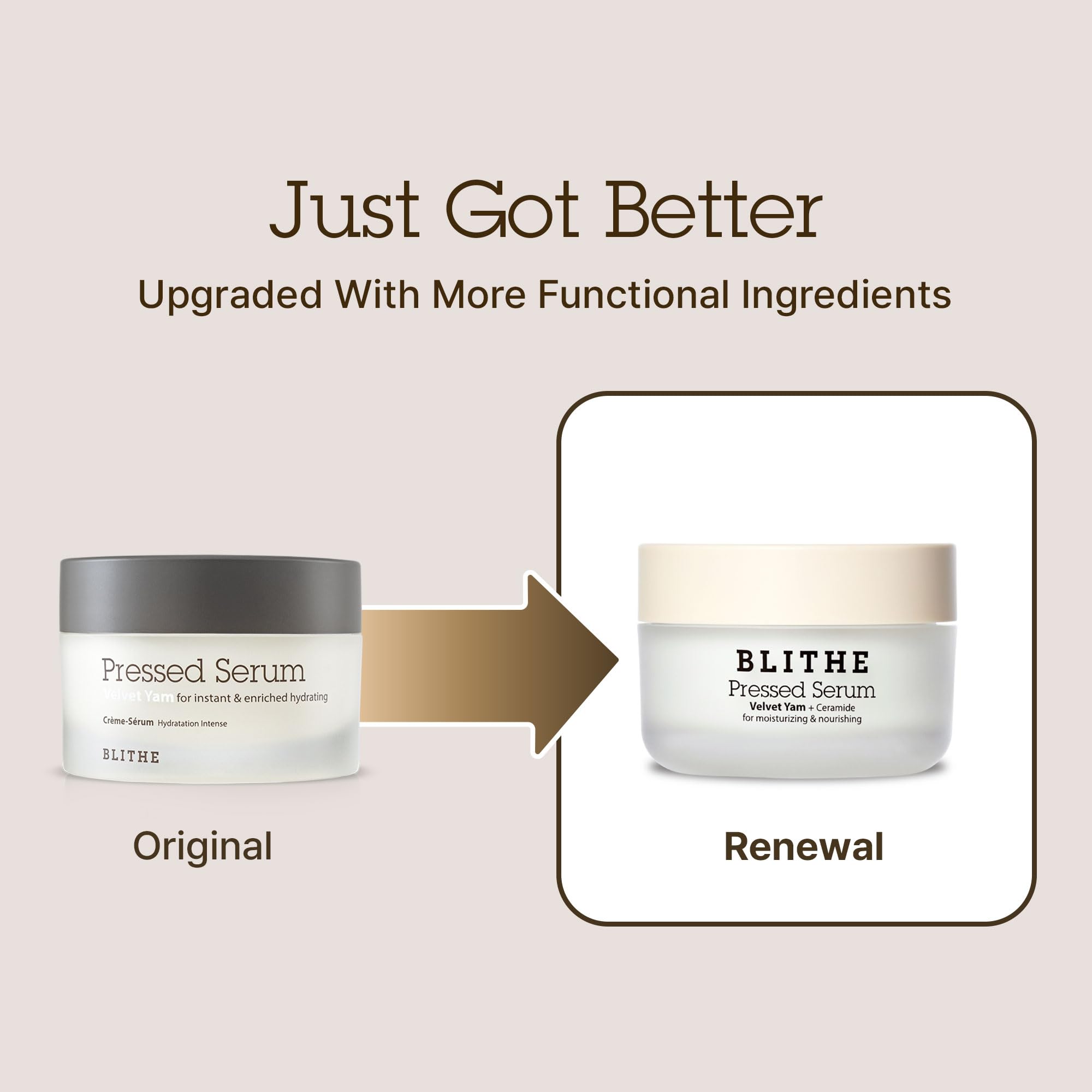 BLITHE Pressed Serum 68.79% Wild Yam Moisturizing Serum with Cream Texture for Women, Vegan Mucin Safe for Sensitive Skin, Korean Skincare 1.68 Fl Oz