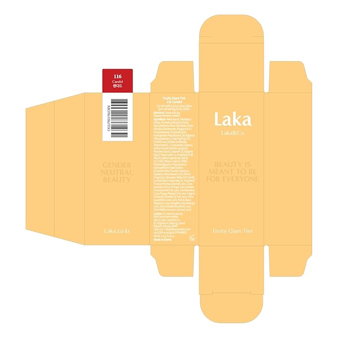 Laka Fruity Glam Tint | Glowing Korean Lip Tint with Hydrating Lightweight Texture | Buildable Color, Non-Sticky High Shine Gloss | K-Beauty Korean Makeup | #116 Candid, 0.15oz