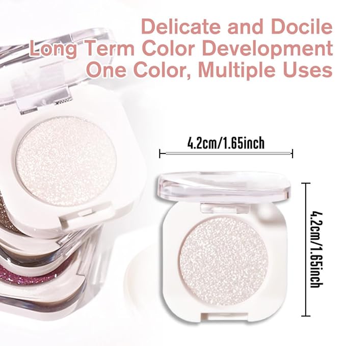 QIDSTERS Pear White Glitter Single Eyeshadow, Lightweight Blendable Mini Eye Shadow for Older Women, Monochrome Eyeshadow Palette Makeup Pigmented Waterproof, Vegan & Cruelty-Free, 11