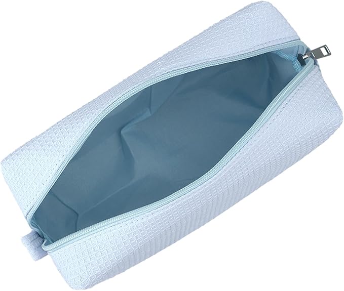 DYSHAYEN Small Waffle Makeup Bag for Travel, Blue