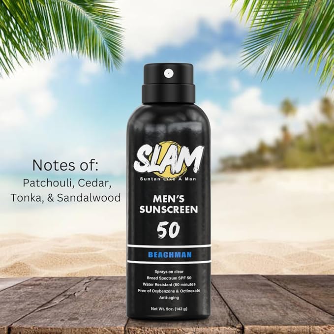 SLAM WoodsMan & BeachMan Bundle - Men's Scented Sunscreen, Sunblock, Sunscreen Spray, Water Resistant, Paraben Free, Broad Spectrum UVA/UVB Sunscreen SPF 30, Sun Protection Factor 30