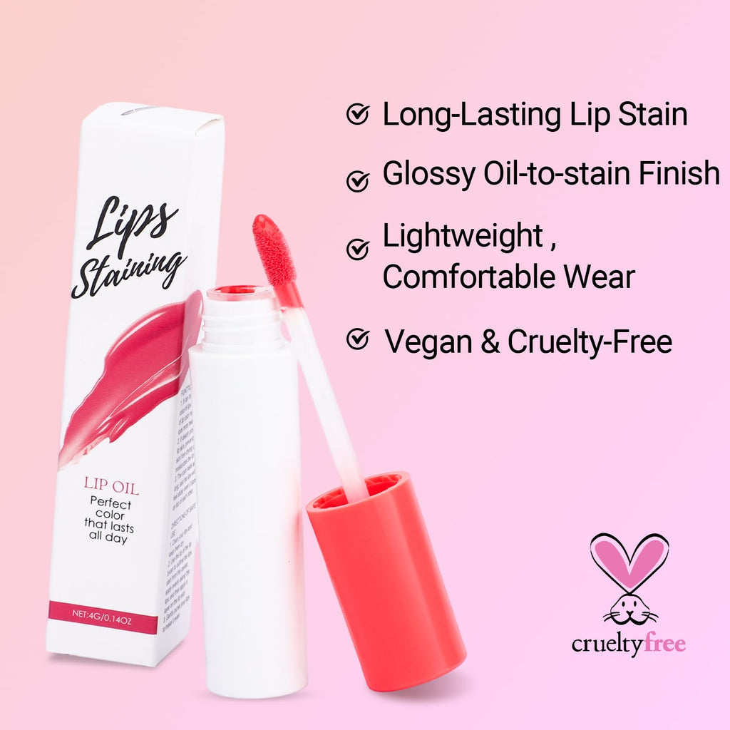 Erinde Lips Staining Lip Oil, Glossy Lip Stain, Long-Lasting Lightweight Lip Staining Oil, Moisturizing Plumping Hydrating Glossy Lip Tint, Vegan & Cruelty-Free, 08