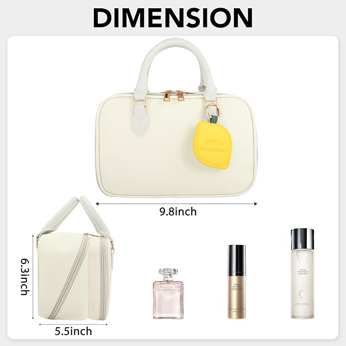 HauteHues Travel Makeup Bag for Women Stand Up Cosmetic Toiletry Case Beige