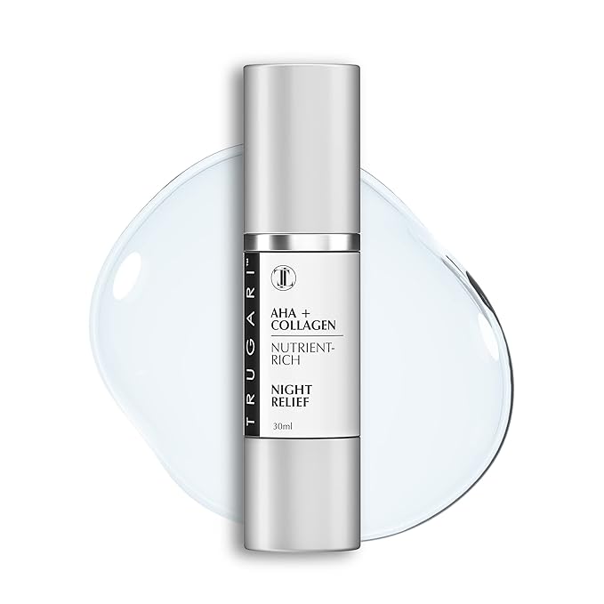 TRUGARI Facial Night Serum with AHA + Collagen, Night Serum for Face, Anti Aging Night Serum, Collagen Boost Anti Aging Serum, Nutrient-Rich Night Face Serum with Vitamins C, B, E, Collagen Skin Care