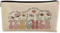 BARPERY Teacher Bag,Gifts For teacher Survival Kit,Teacher Must Haves, Retro Wildflowers Canvas Makeup Bag,Cosmetic Bag Zipper Travel Toiletry Bag