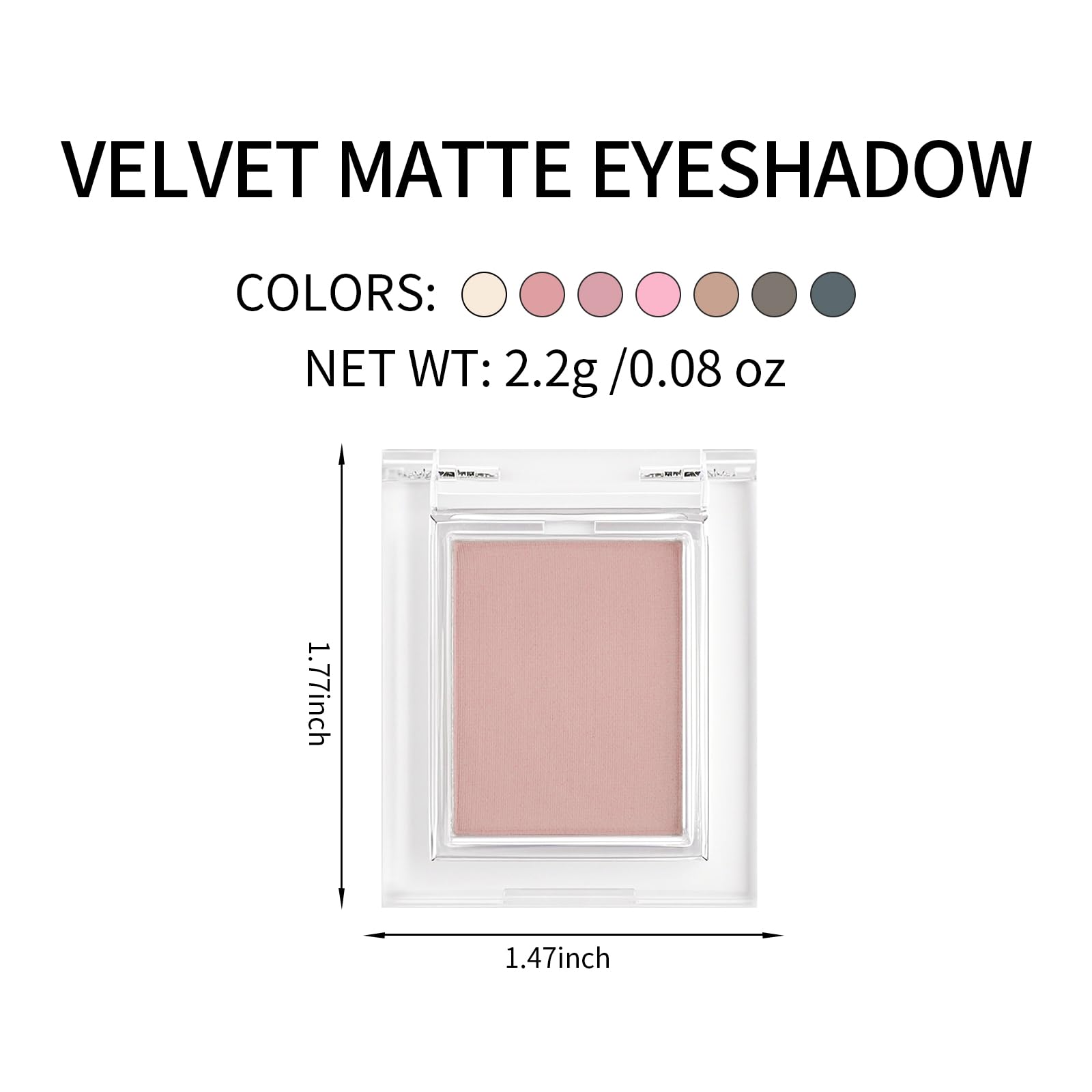 Erinde Single Matte Eyeshadow Palette, Velvet Eye Shadow Compact Powder Natural Makeup, Long-Lasting Eye Makeup, Ultra-Blendable, Pigmented Color, Vegan Formula, H08 Pale Mauve