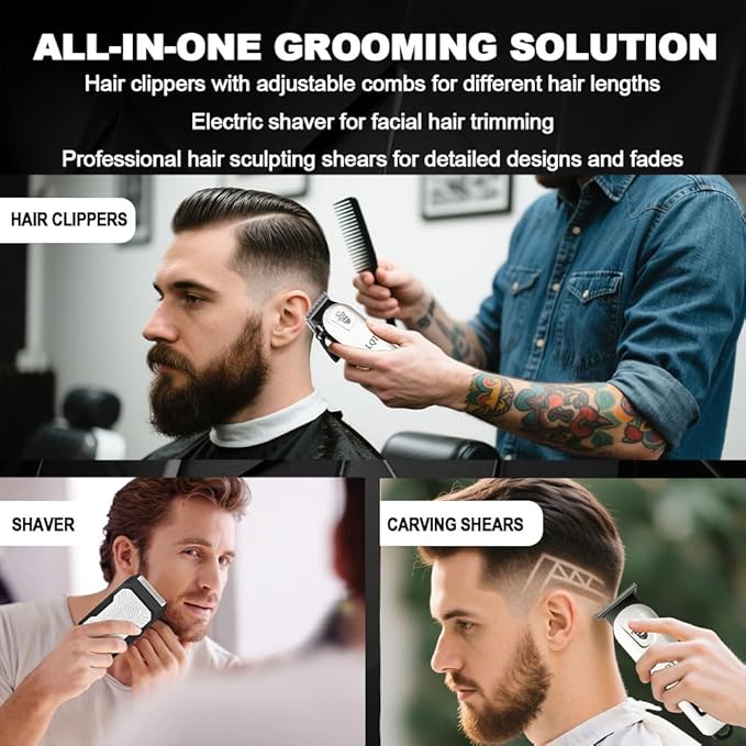 LQT Hair Clippers for Men, Professional Barber Clippers and Trimmer Set, Mens Cordless Clipper, 3 pcs setHair Cutting Kit for Men