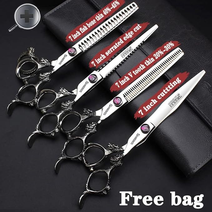 Professional Hairdressing Shears, Hair Cutting Tools, Trimming Scissors 6/ 7/7.5/8 Inch Hairdressing Scissors Gold and Black Dragon Gold (7 Inch 4 Pieces)