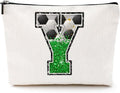 CQM Soccer Gifts Initial Makeup Bag Soccer Girl Gifts Cosmetic Bag Letter Y