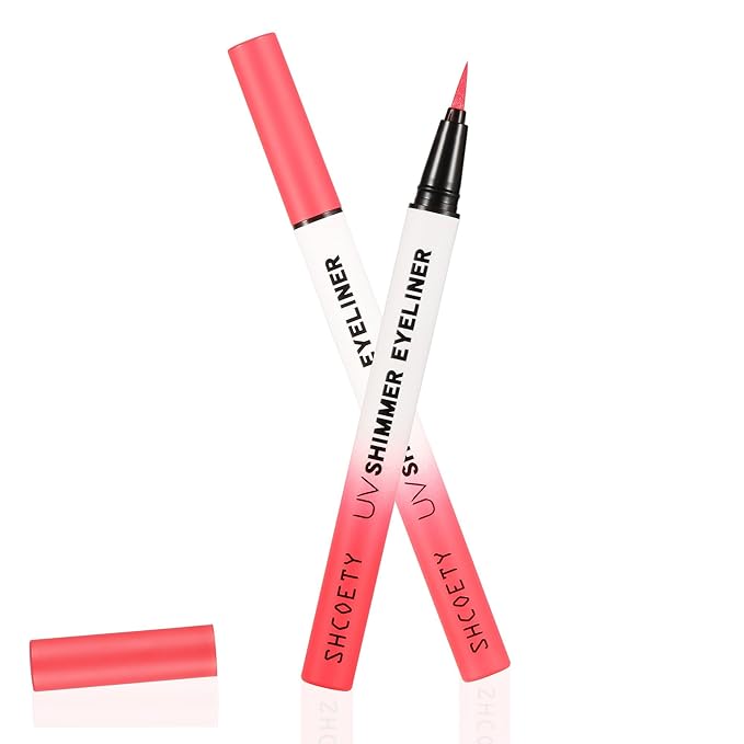 Wismee Metallic Neon Liquid Eyeliner, Glitter Neon Colored Eyeliners Pen, High Pigmented, Waterproof Smudge-Proof and Long-Lasting Metallic Eye Makeup for Halloween Christmas,Shimmer Red