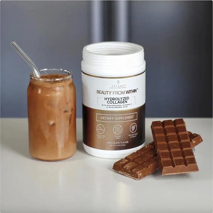 VITASEI Hydrolyzed Collagen Peptide Powder Drink – Chocolate Flavored, 16oz