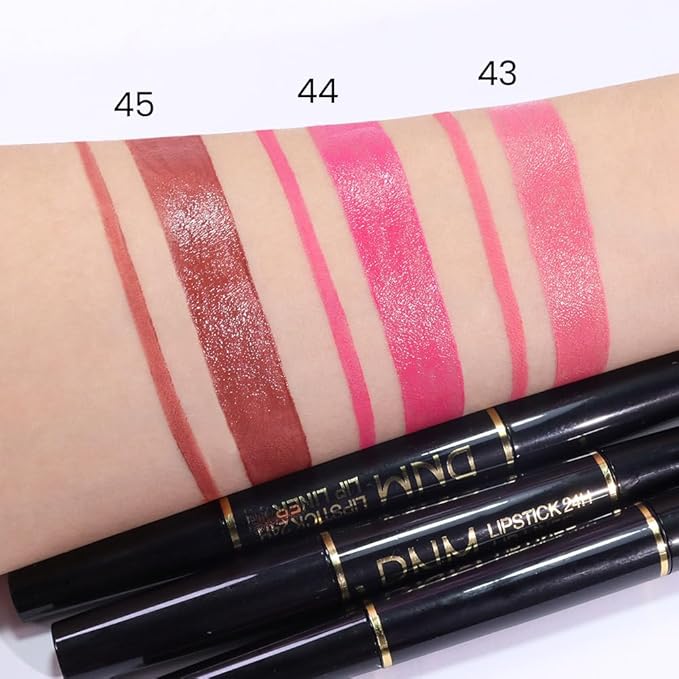 BINGBRUSH 3Pcs Double Ended Warm Bright Pink Plummy Terracotta Shine Lip Liner and Lipstick Makeup Combo Set for Women,Lipliner 24 Hours Original Waterproof Long Lasting Lip Stains Pencil Kit Set