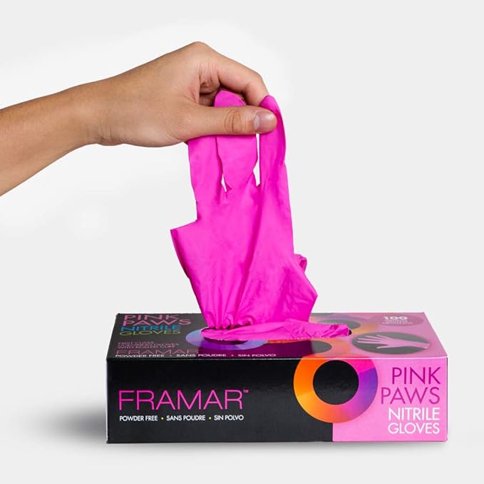 FRAMAR Pink Gloves Disposable Latex Free, Pink Nitrile Gloves Medium, Salon