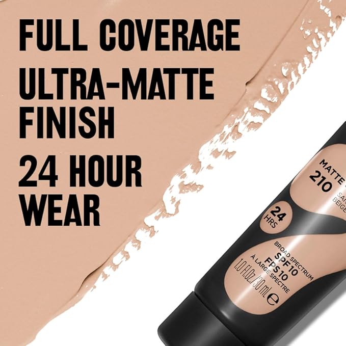 Revlon ColorStay Full Cover Longwear Matte Foundation, Heat & Sweat Resistant Lightweight Face Makeup, 210 Sand Beige, 1.0 fl oz