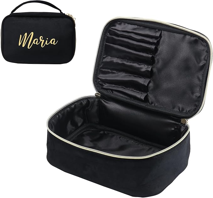 Dreamgem Personalized Name Makeup Bags - Monogrammed Gift for Women Girls Cosmetic Bag with Zipper Gift Ideal for Teen Girls Women Birthday Friend Mom (Black)