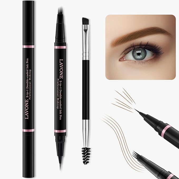 LAVONE Eyebrow Pen Kit, Waterproof Brow Pencil, Pomade,Eyeliner, Soft Brown