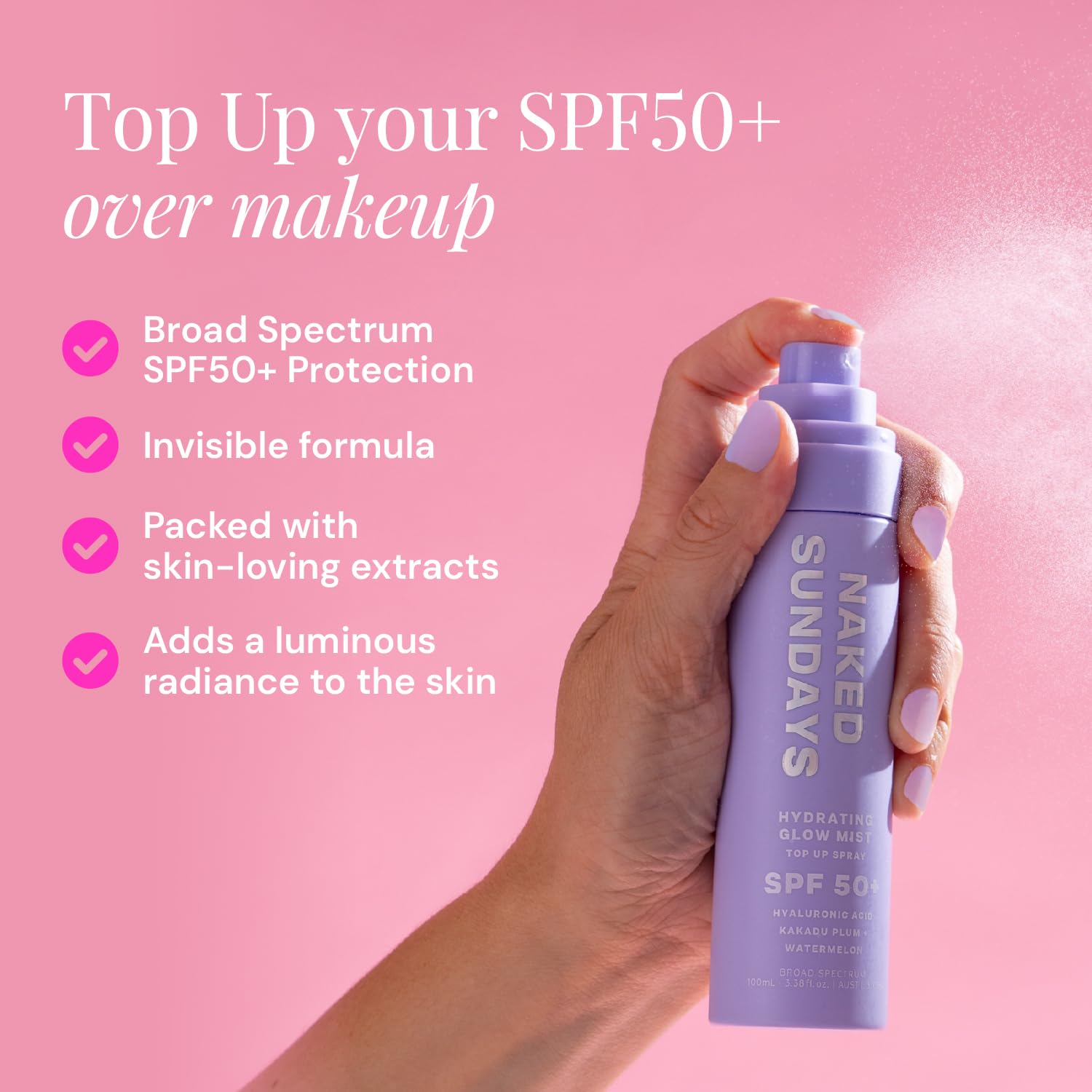 Naked Sundays SPF 50 Hydrating Glow Sunscreen Mist, 75ml