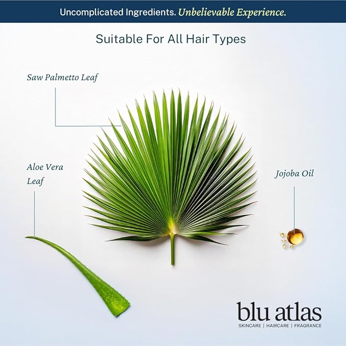Blu Atlas Natural Shampoo for Men — Sulfate-Free for All Hair Types, 15 Ingredients, No Filler, Helps with Dandruff and Dry Scalp — Santal Cedar Scent, 8 oz