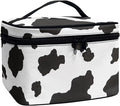 Drydeepin White Black Cow Cowhide Cute Print Portable Makeup Bags for Women Large Capacity Cosmetic Organizer and Storage Pouch with Zipper and Handle Travel Toiletry Accessories
