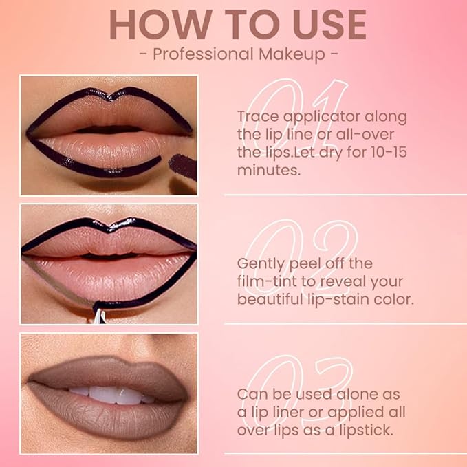 JUAAZIN Matte Lip Stain Peel Off Lip liner with Tweezer, Light Taupe Peel Off Lip Stain, Long Lasting Waterproof Lipstick Lip Gloss Tattoo, Transfer-proof for All Skin Types, 04#