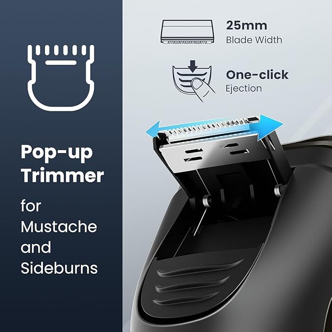Cordless Electric Razor for Men: IPX7 Waterproof Rotary Shaver - 4D Flex Precision Blades with Pop Up Trimmer