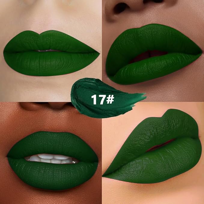 IATMOMOD Neutral Green Cream Matte Lipstick Stick 17#, Longwear Full Coverage Velvet Lip Color, Waterproof Multi-Use Lip & Cheek Makeup for Party & Daily Wear, Labial con color mate para uso diario