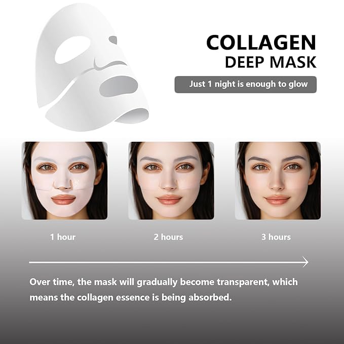 Sokgo Low Molecular Weight Collagen Overnight Hydrogel Mask, Enhances Skin Elasticity, Reduces Pores, Transforms from White to Transparent Upon Absorption Skin Care Treatment.