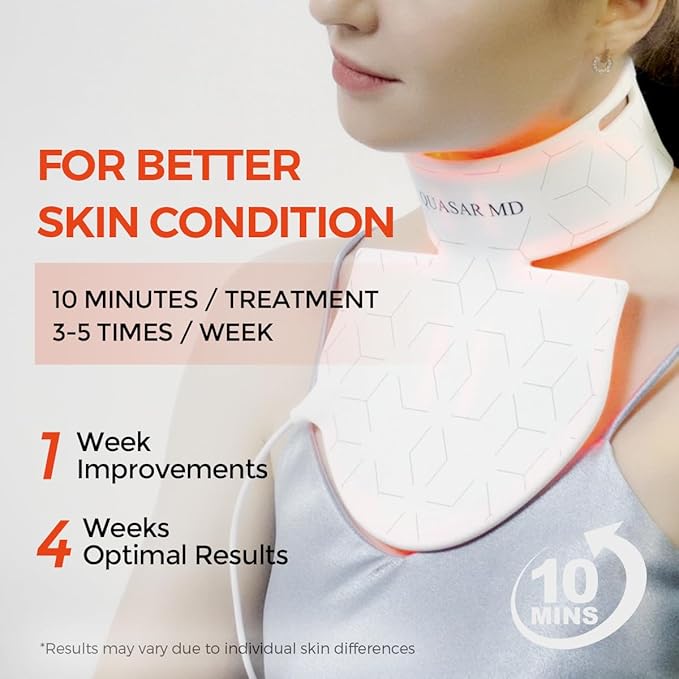 Quasar MD Neck & Décolleté Firming Beauty Device – LED Light Therapy Skin Tone and Texture Enhancement, 630nm and 830nm Dual Wavelengths Emission LED Device, Liquid Silicone