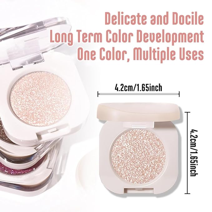CAKAILA Monochrome Glittler Shimmer Eyeshadow Palette,Light Brown White Shimmer Powder Eyeshadow,24 Hour Waterproof Blendable Pressed Glitter Single Eye Shadow Apply Makeup Easily, Vegan