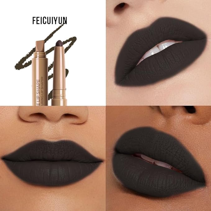 FeiCuiYun Matte Crayon Lip Liner Pencil, Deep Green Lip Liners Lipstick For Women Halloween Birthday Party Wear, Plump Creamy Formula With Silicone Smudger for Define Contours & Sculpting Lip