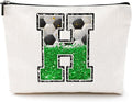 CQM Soccer Gifts Initial Makeup Bag Soccer Girl Gifts Cosmetic Bag Letter H