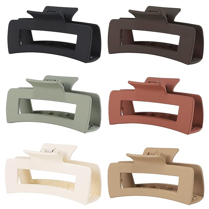 Sisiaipu 4 Inch Big Hair Claw Clips 6 Pcs Large Claw for Thick Hair Square Hair Clips for Women Rectangle Hair Clips Nonslip Acrylic Banana Jaw Clips Hair Accessories for Girls (Brown)