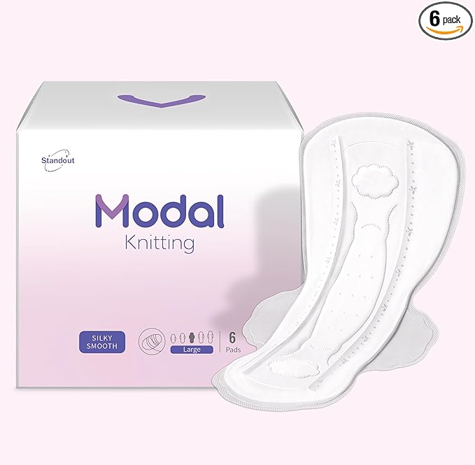 MODAL Silk-Ultra Thin Pads for Women, Real Mulberry Silk, Large, 6 ct