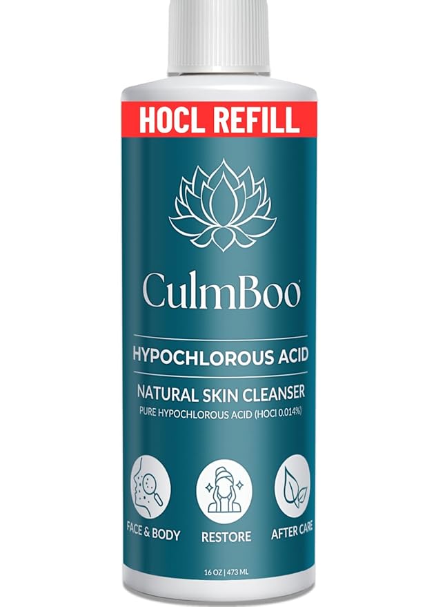 CulmBoo, Hypochlorous Acid Spray for Face & Skin - HOCl, Acne Prone Skin, Eczema, Natural Tattoo Aftercare, Piercing Aftercare Spray, Eye Lash Cleanser, Face Mist Toner, Wound Care Cleanser, 16 Fl Oz