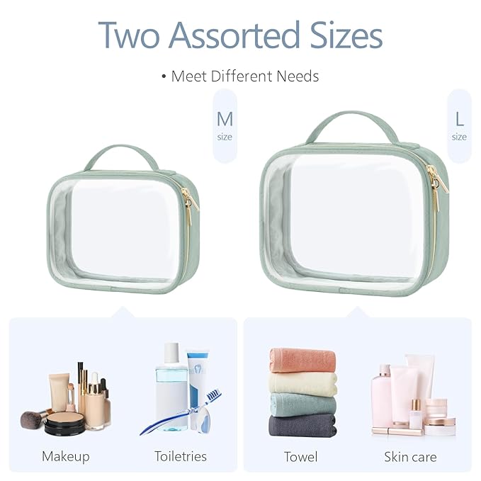 PACKISM TSA Approved Toiletry Bag- Clear Makeup Bag Travel, 2 Pack Green