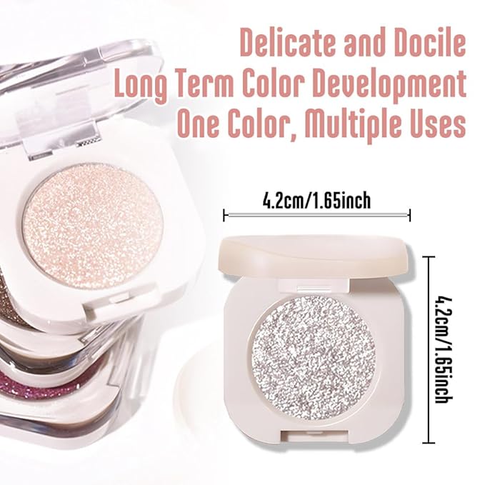 FeiCuiYun Glitter Shimmer Sparkle Eyeshadow Palette Makeup for Older Women, Silver Glitter Shimmer Metallic Holographic Multichrome Cream Iridescent Single Monochrome Eye Shadow Makeup, 12