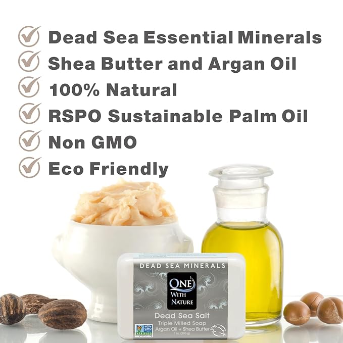DEAD SEA Salt SOAP 3 PK - Shea Butter, Argan Oil, Magnesium, Sulfur, Minerals. All Skin Types, Problem Skin. Acne Treatment, Eczema, Psoriasis, Therapeutic, Natural, Fragrance Free, 7 oz Bars