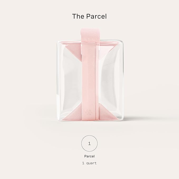 Cadence Parcel - Clear Travel Kit with Zipperless Magnetic Closure - Rose, Medium - Durable, Leak-Resistant and TSA Approved Toiletry Bag - Modular Organization - Recycled TPU (1 Qt)