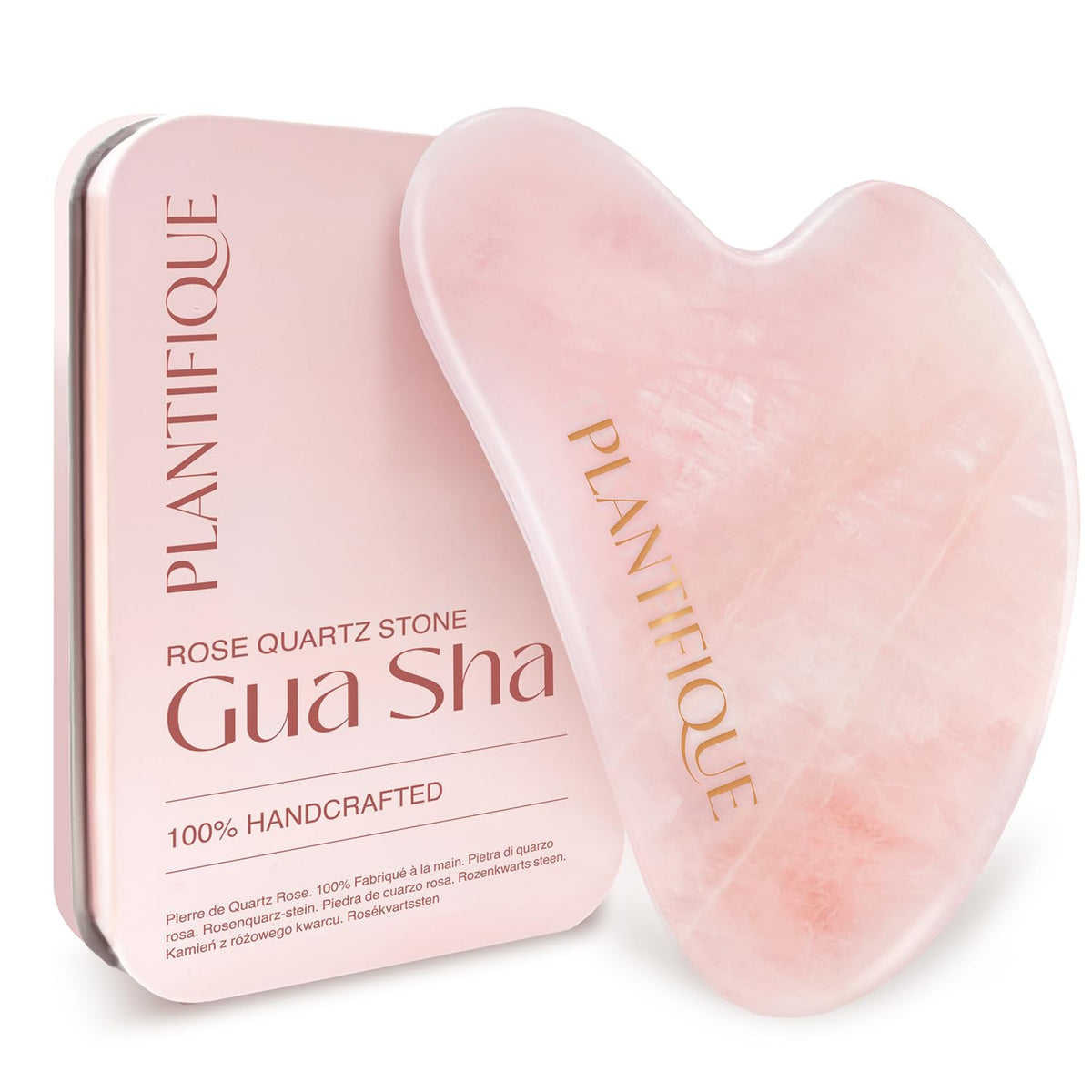 PLANTIFIQUE Rose Quartz Gua Sha Facial Tools - Anti-Aging Face Massager