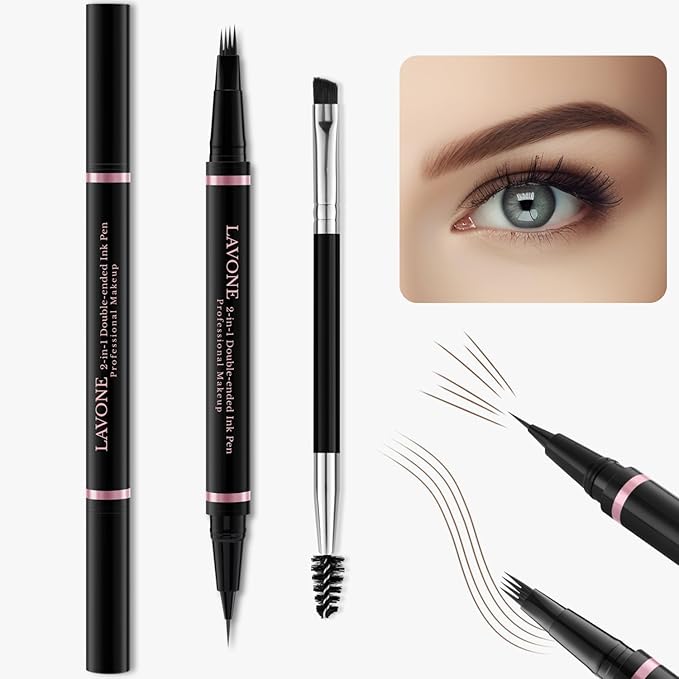 LAVONE Eyebrow Pencil, 2-in-1 Waterproof Microblading Brow Pen, Dark Brown